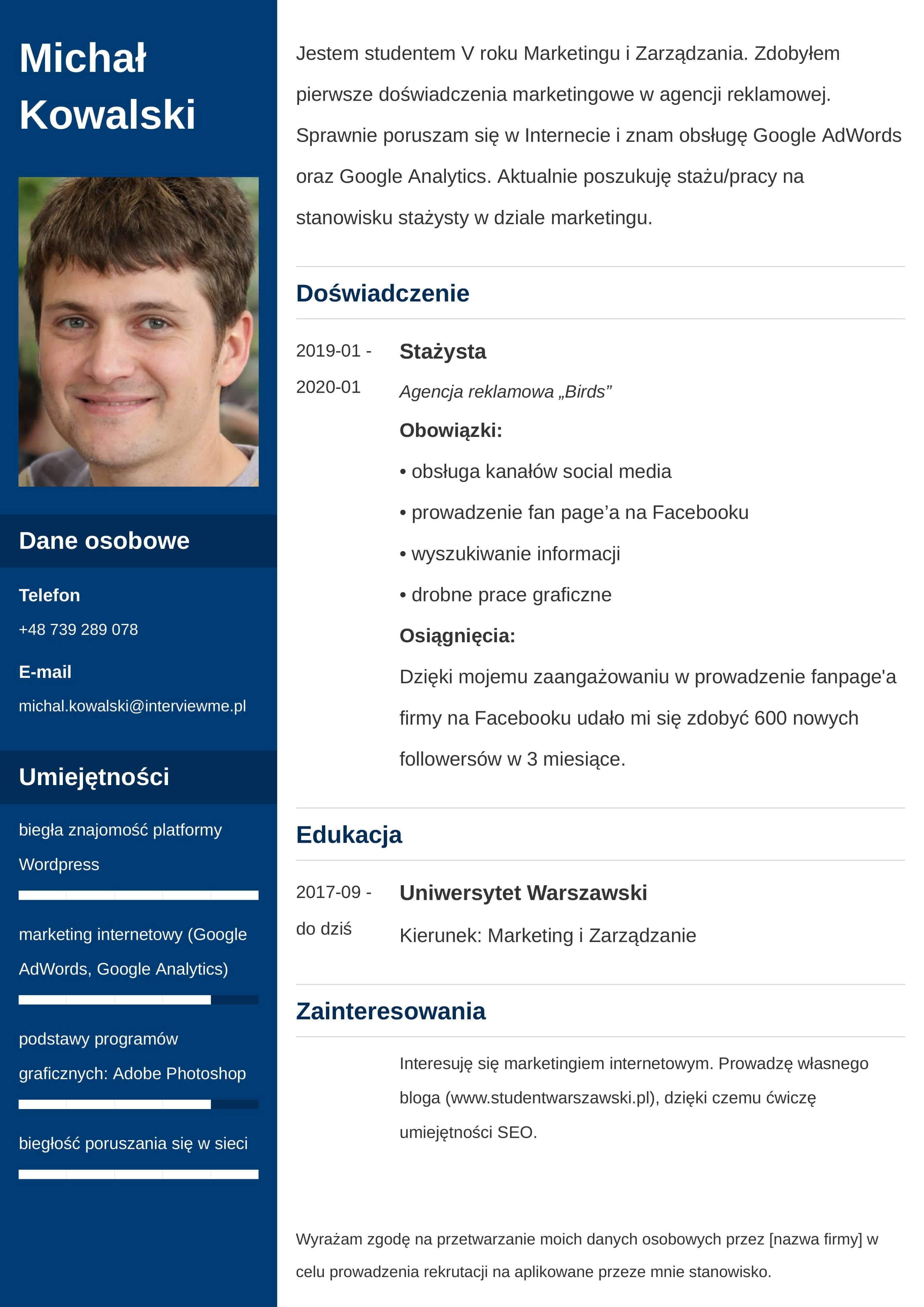 CV wzór dla studenta