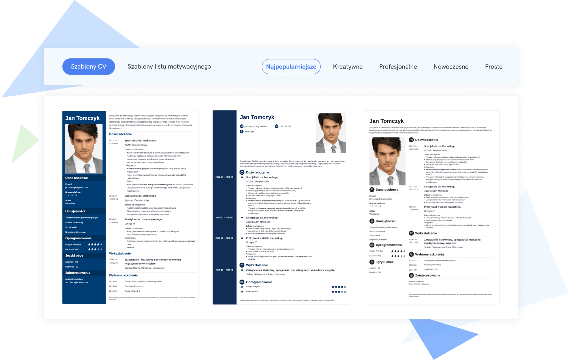 Szablony w kreatorze CV InterviewMe