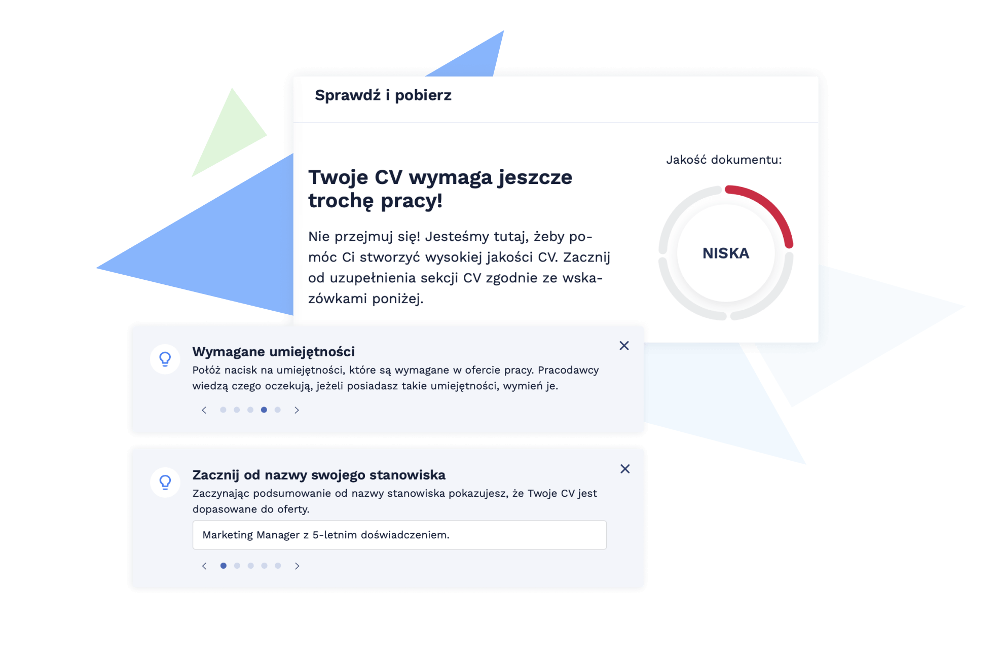 Wskazówki ekspertów w kreatorze CV