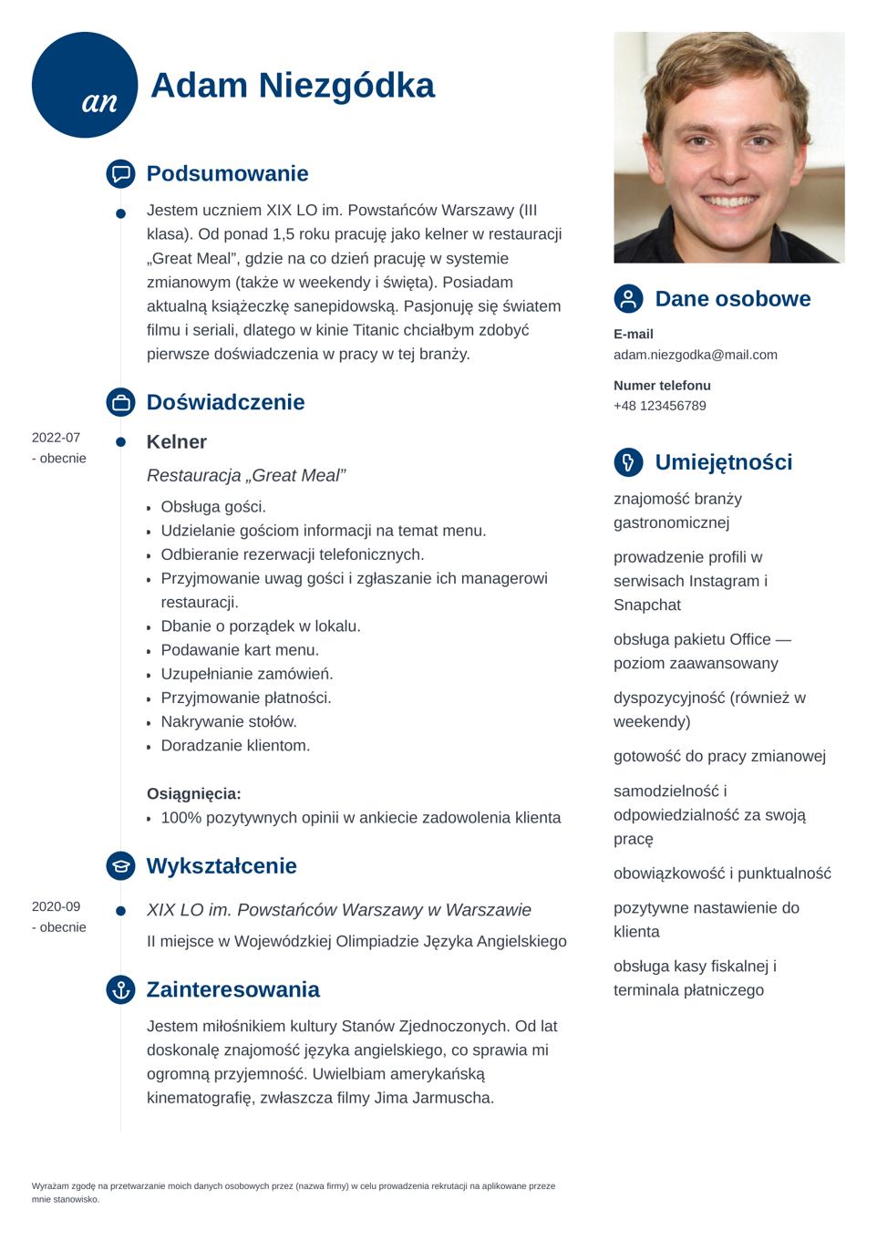 szablon cv dla ucznia