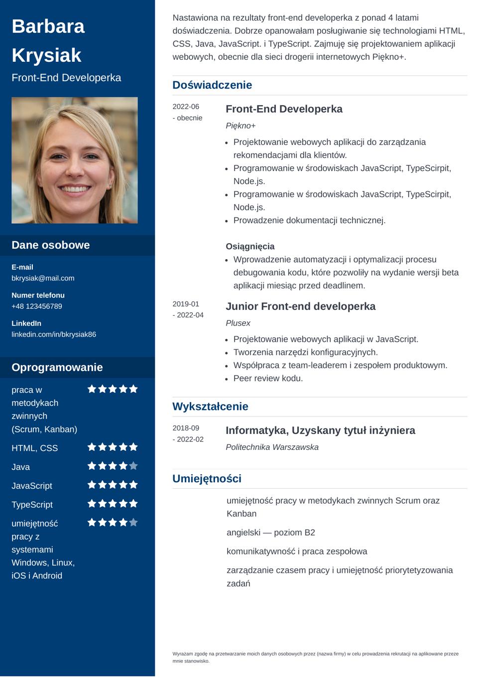 szablon cv front end developera