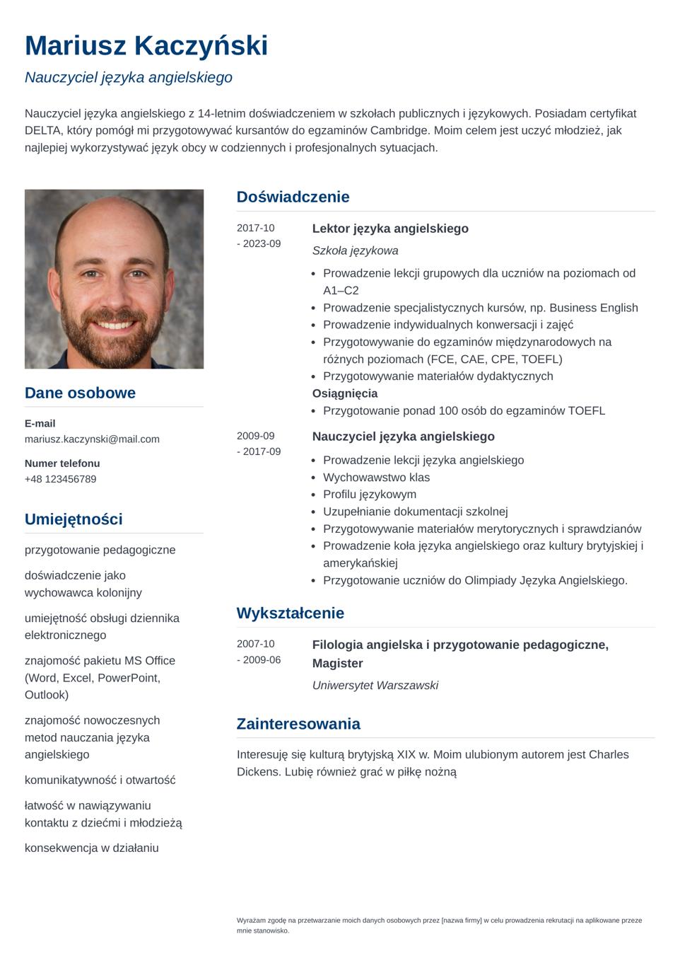 szablon cv nauczyciela