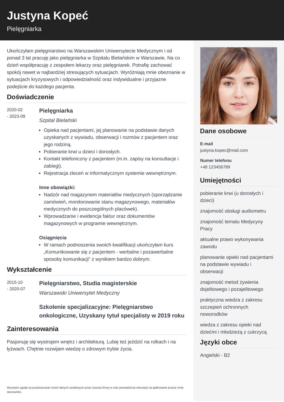 szablon cv pielęgniarki