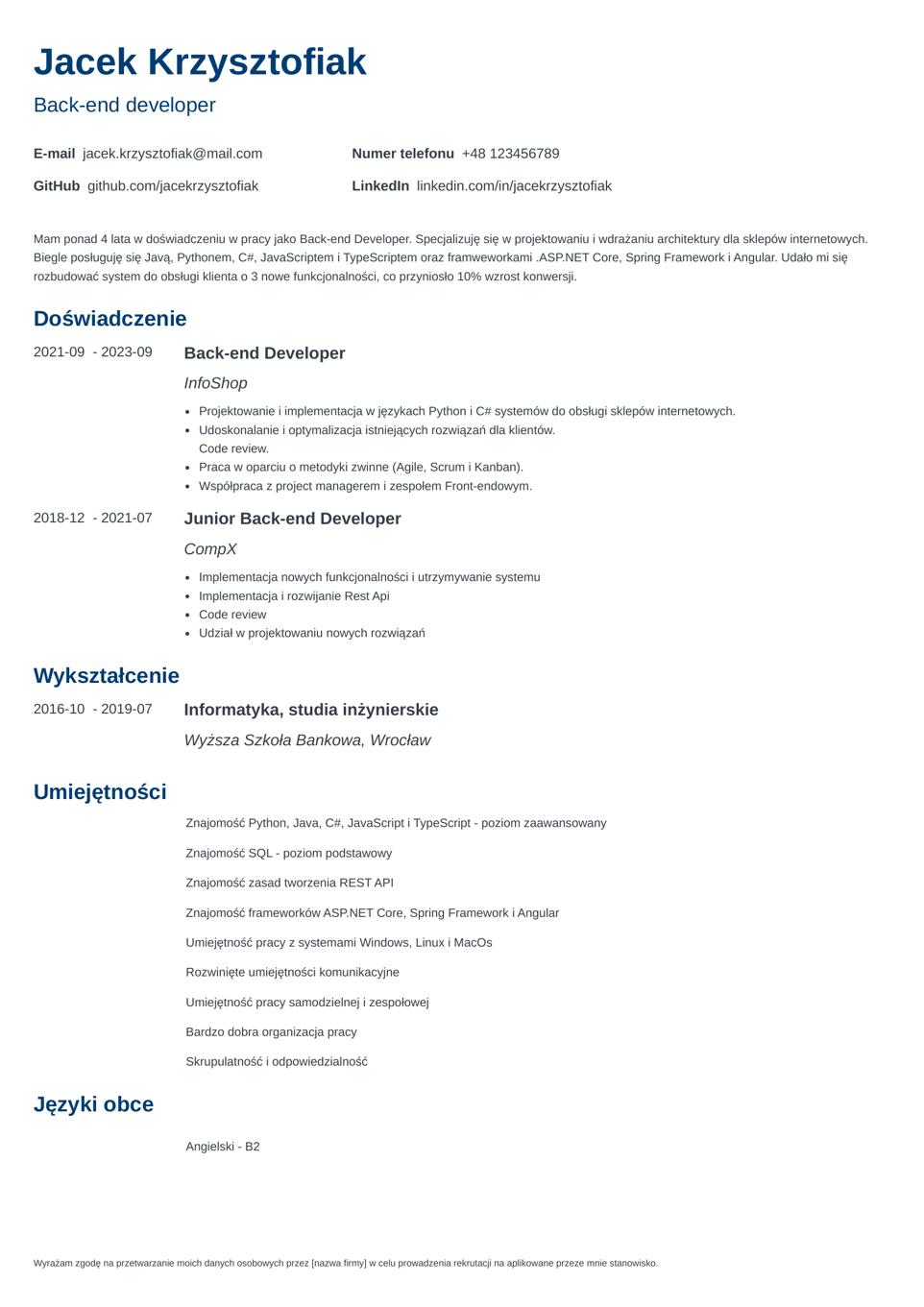 szablon cv programisty