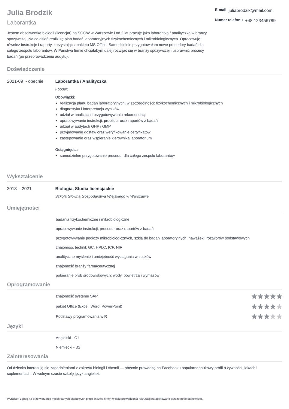 Pusty szablon cv do wypełnienia