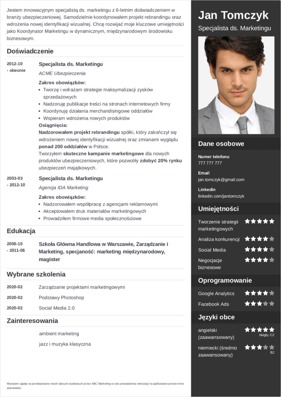 szablon CV Enfold